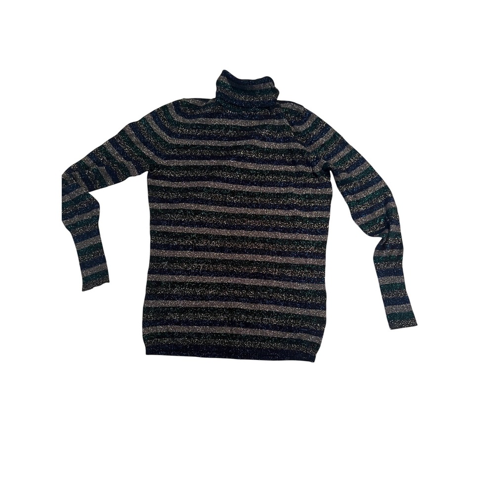 Worthington Women's Striped Metallic‎ Turtleneck Sweater Size Medium